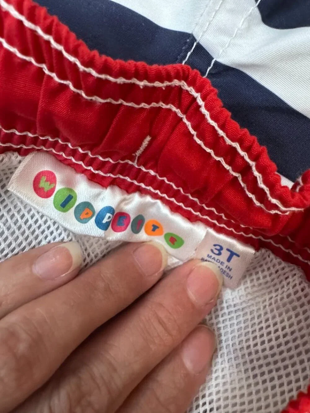 Boys Striped Swim Trunks Crab Pocket Red White Blue Size 3T